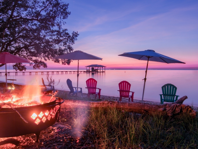 Beach at sunset at Jubilee Suites in Fairhope, AL