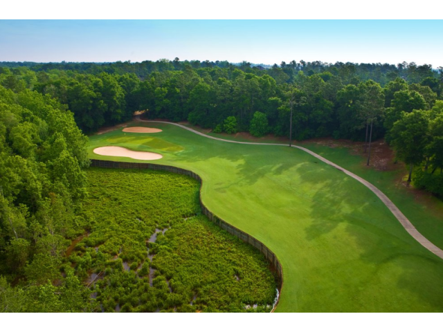 ariel view of golf course fairway