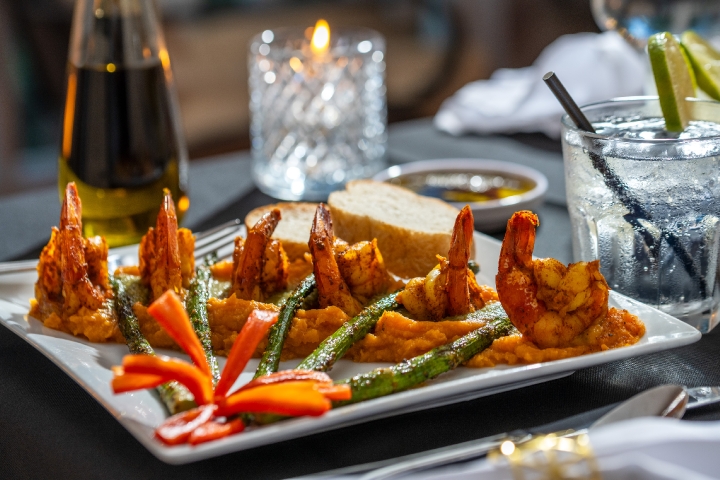 Close up of a butterfly shrimp dinner
