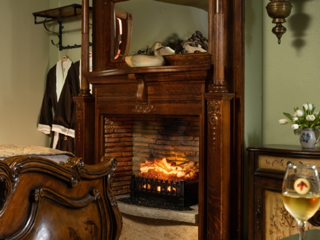 guest room with fireplace