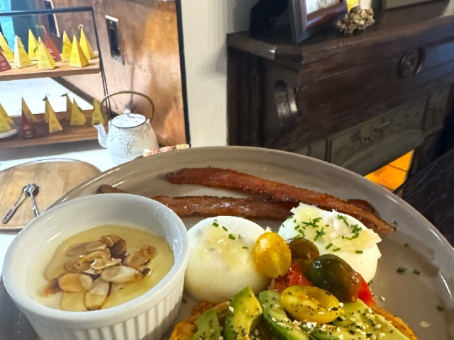 breakfast by the fireplace