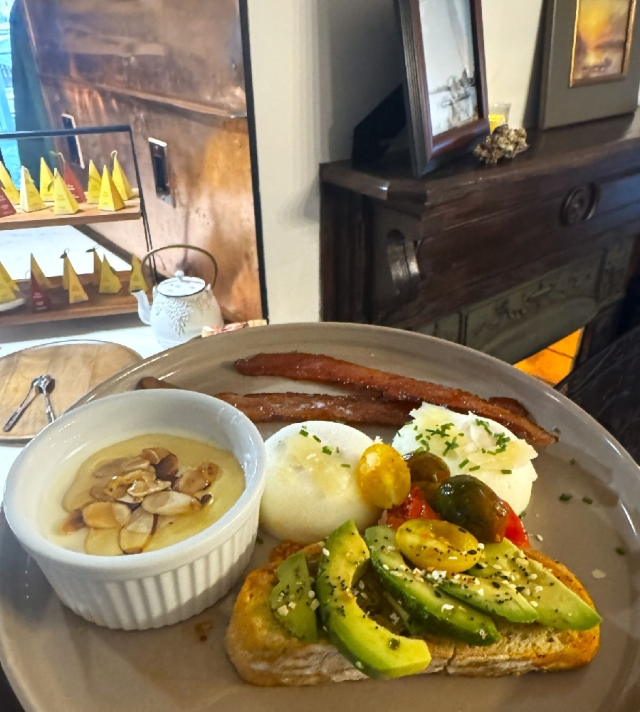 breakfast by the fireplace