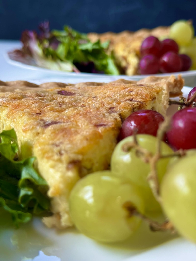 My farm‑fresh quiche, made with eggs and bacon from our local farm partners